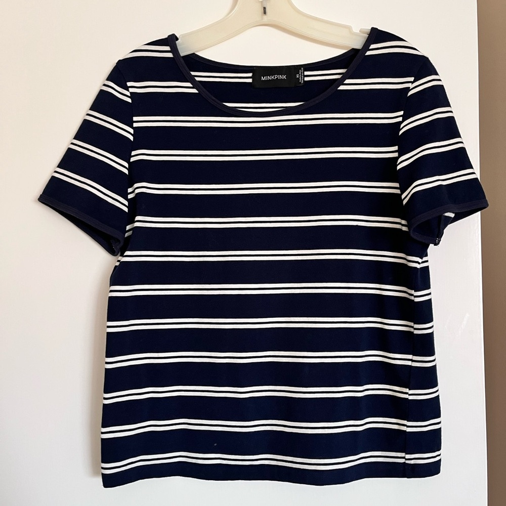 MINKPINK Blue and White Boxy T-Shirt